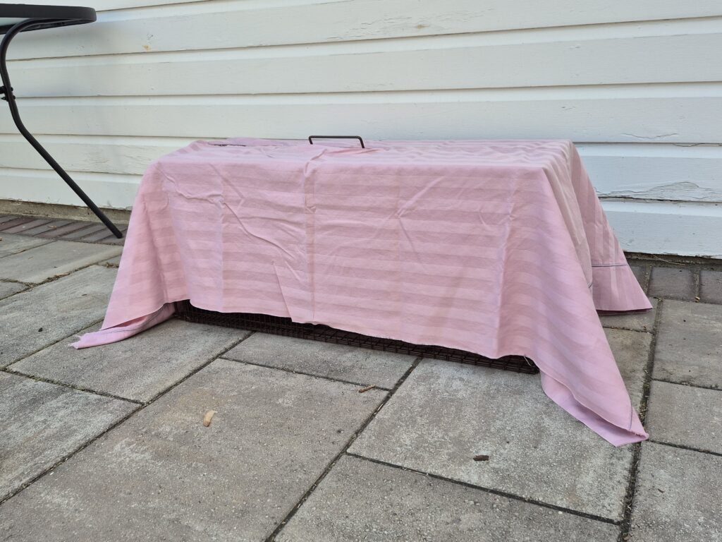 Trap covered with a pink sheet